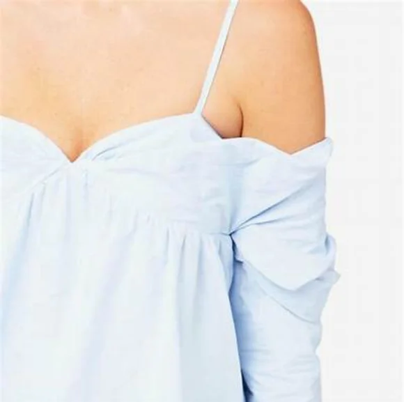 SEED HERITAGE Blue Cold Shoulder Long Sleeve Blouse Top NWT - Picture 3 of 7